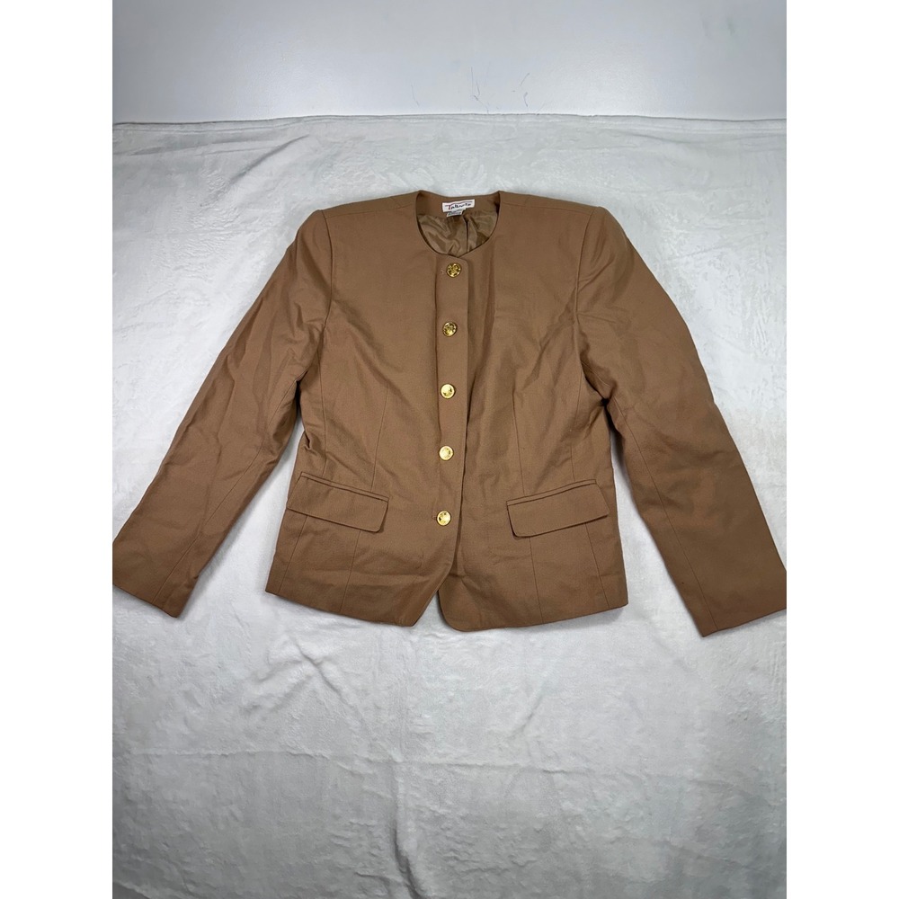 Talbots Wool Blazer 10 Camel Brown Gold Crest Button Professional Preppy